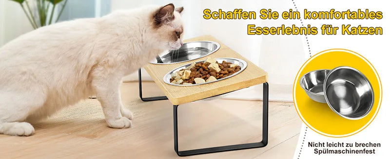 Elevated Cat Bowl, Pet bowl Tilted and Elevated Anti Vomiting Cat Dishes for Food and Water, Set of 2 Stainless Steel Bowl