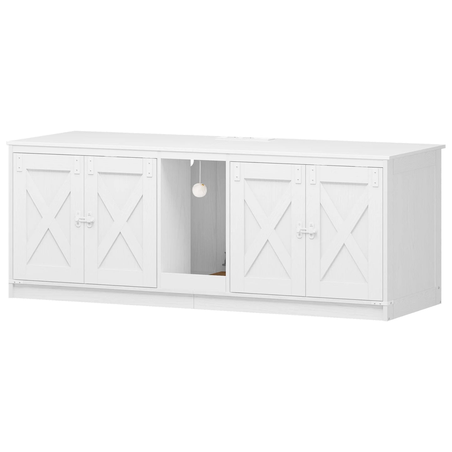 Hzuaneri Cat Cabinet with USB Ports and Sockets, Cat Box Hidden Cat Litter Tray for 2 Cats, Indoor Cat House with Cat Bell