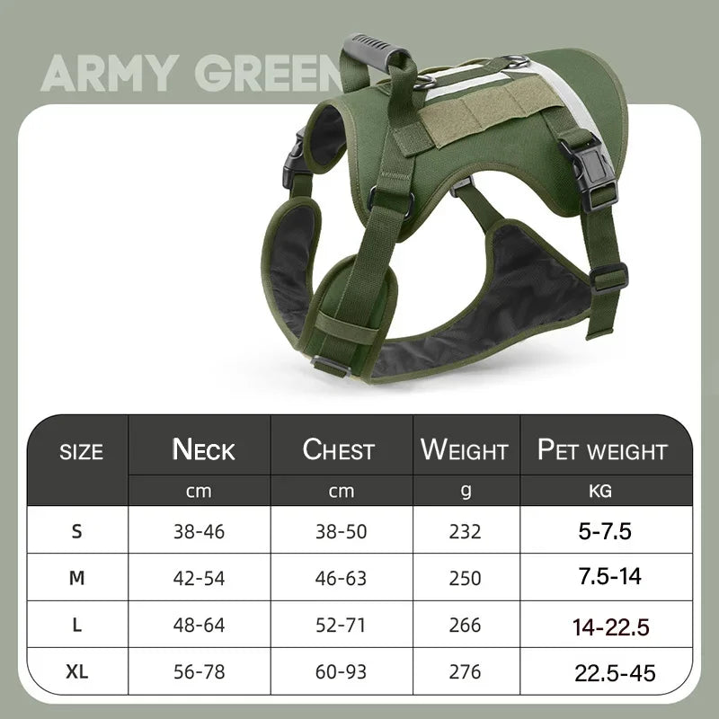 Big Dogs Reflective Safety Chest Strap Adjustable Military Tactical Vest Anti-pull Pectoral belt Chest Harnesses for Dog Guide
