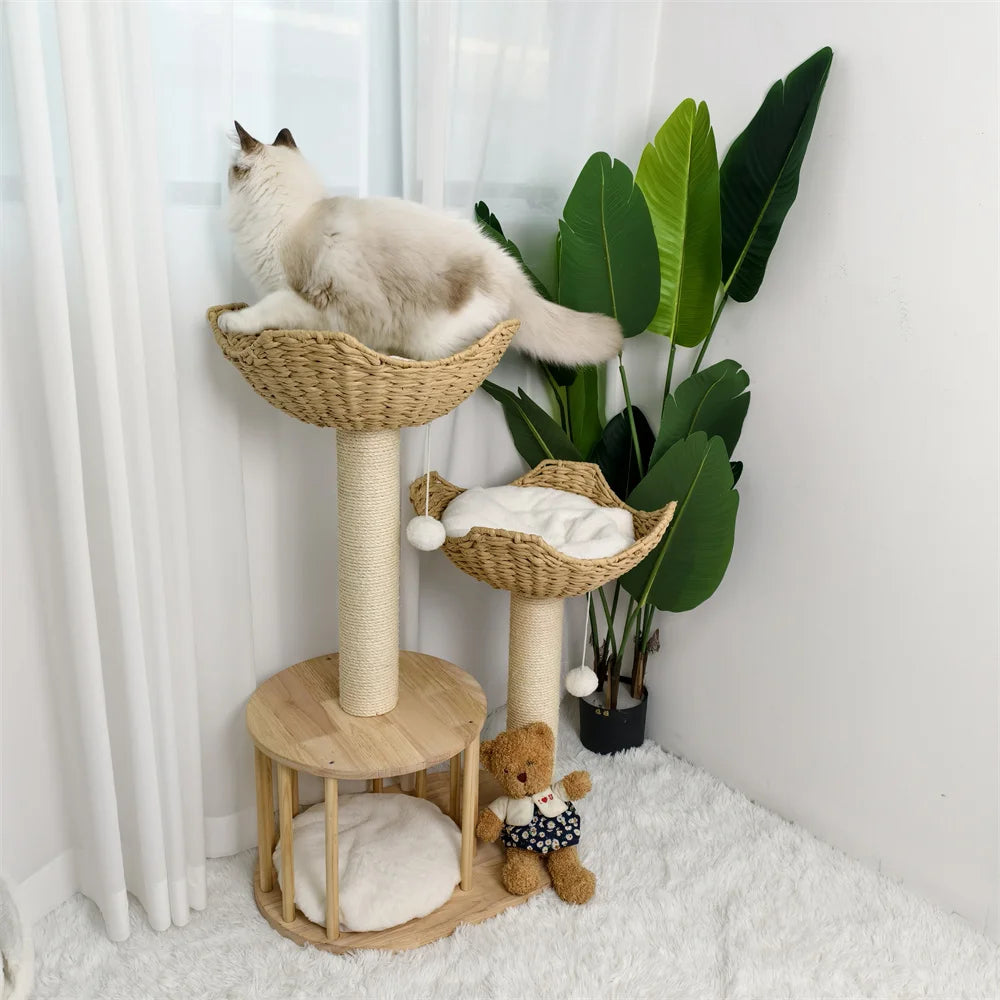 3-Tier Cat Tree Padded Plush Napping Perches Kitten Condo Sisal Rope Scratching Posts and Hanging Toy Tower for Indoor Kitties