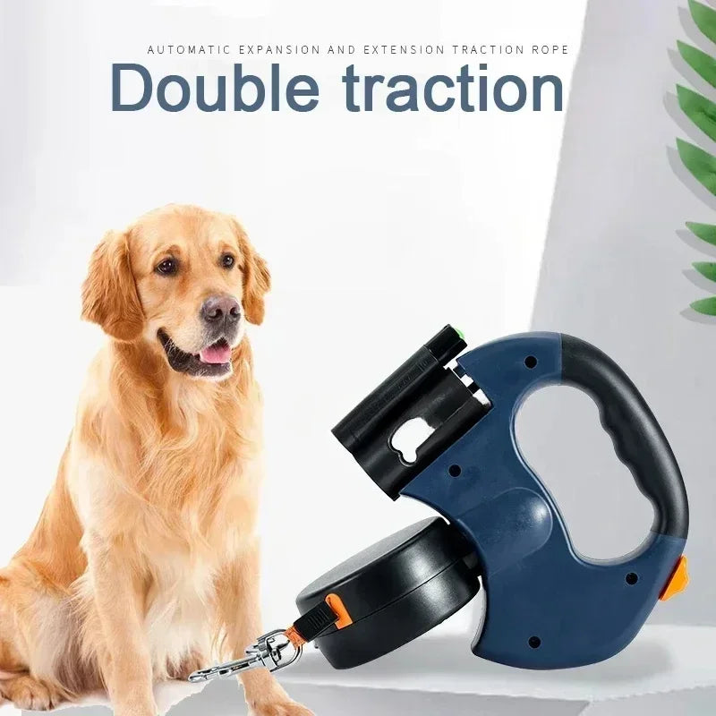 Dual Dog Rope Leash with Light Retractable Double Pet Traction Rope Belt Portable Rotation Pet Rope Supply for 2 Dogs Walking