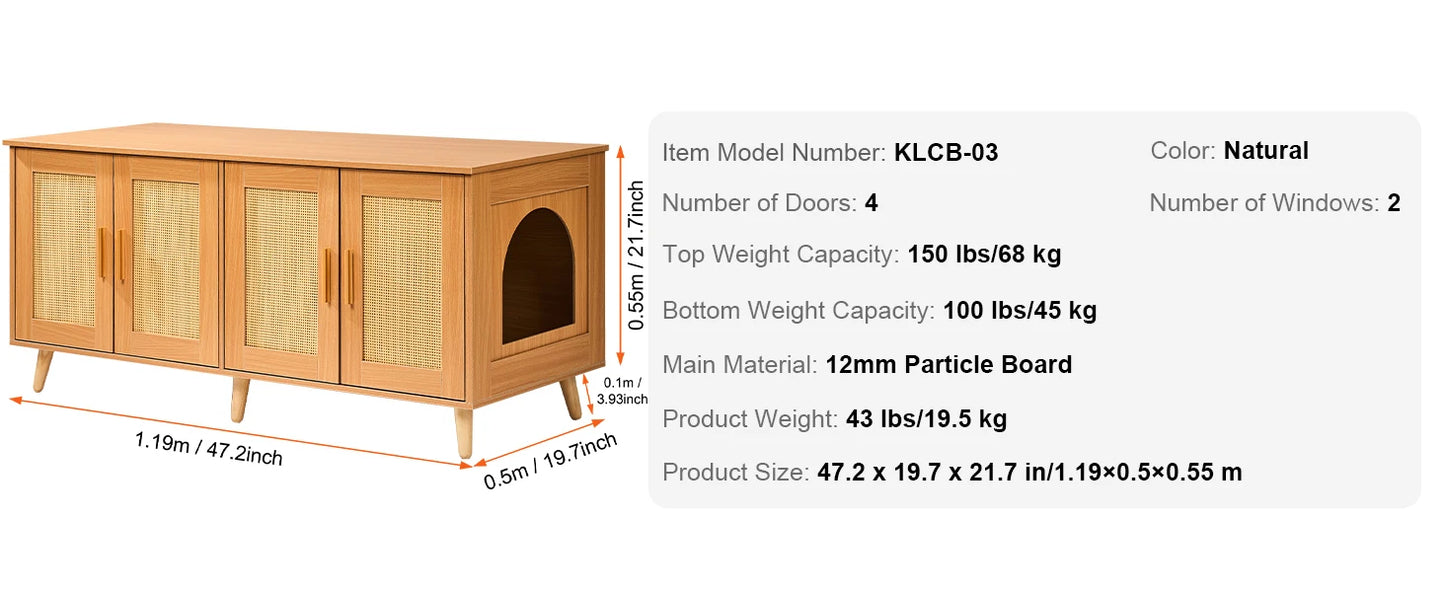 SucceBuy Cat Litter Box Enclosure for 2 Cats Litter Box Furniture Hidden Wooden Cat Box Cabinet Fit Most of Litter Box White