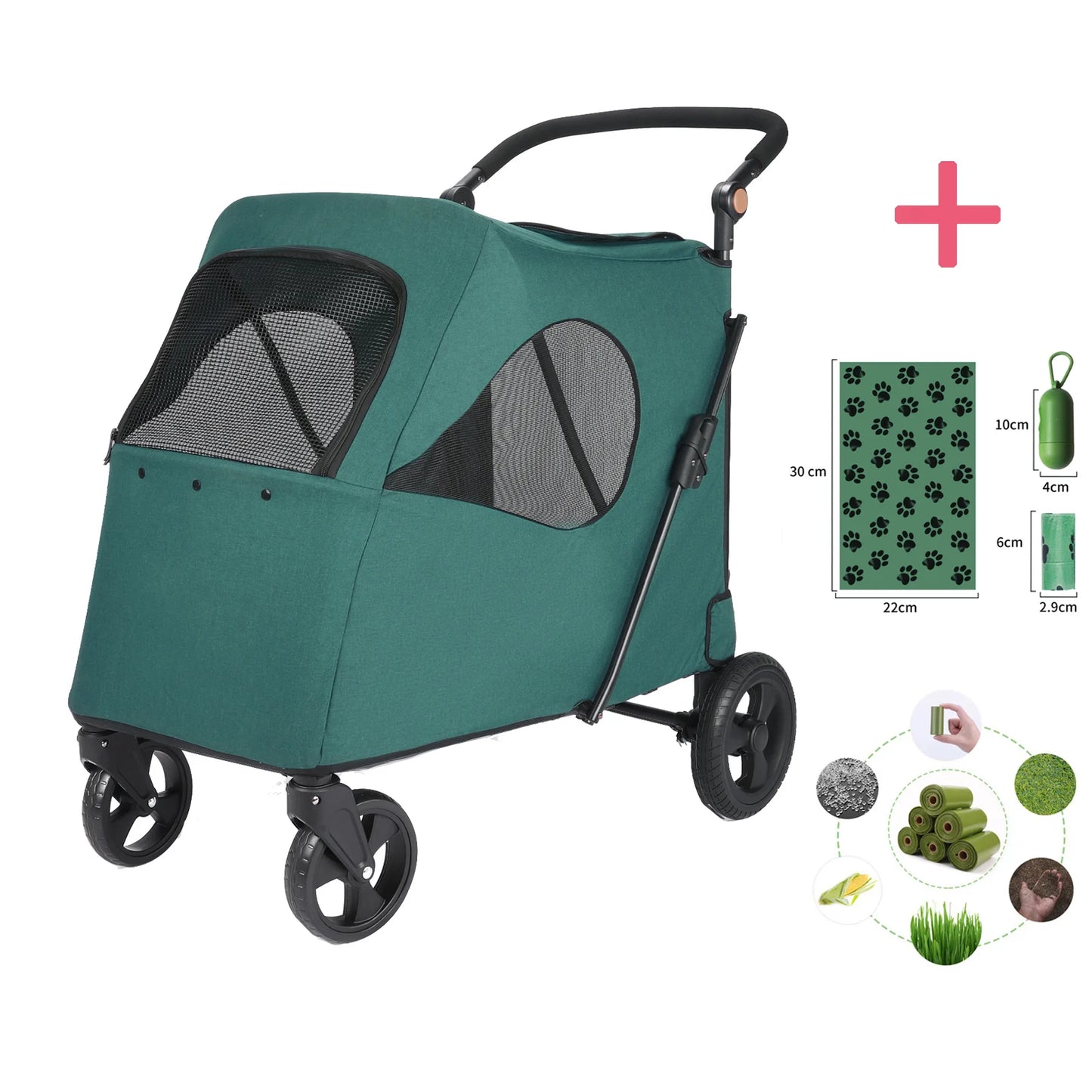 Large Pet Stroller for Large Sized Dog or Multiple Small Dogs,Folding Frame,for Dogs Up to 120lbs,Handle-Adjustable