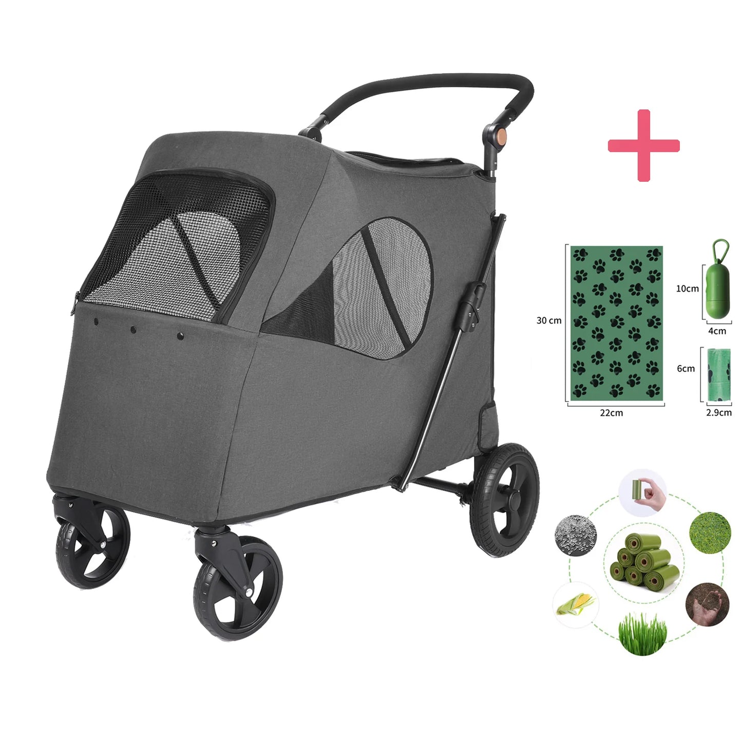 Large Pet Stroller for Large Sized Dog or Multiple Small Dogs,Folding Frame,for Dogs Up to 120lbs,Handle-Adjustable