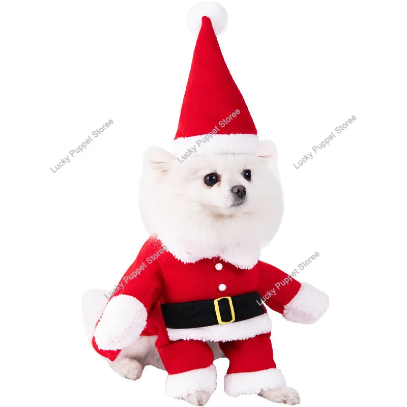 1PCS Christmas pet clothes Festival Funny Santa Claus Knife Holding Dog Clothes Cat Standing Dress Pet Dress Up