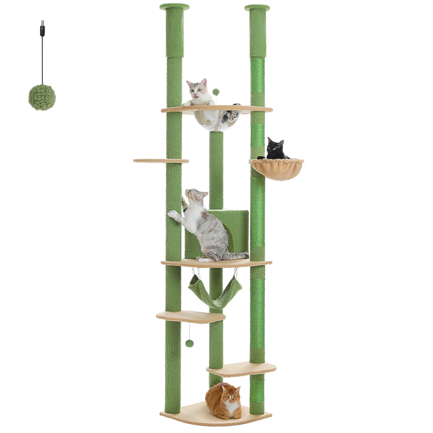 Floor to Ceiling Cat Tree with Sisal Scratching Posts Cozy Condo Hammock Adjustable Height Tall Cat Tower for Indoor Cat Toys