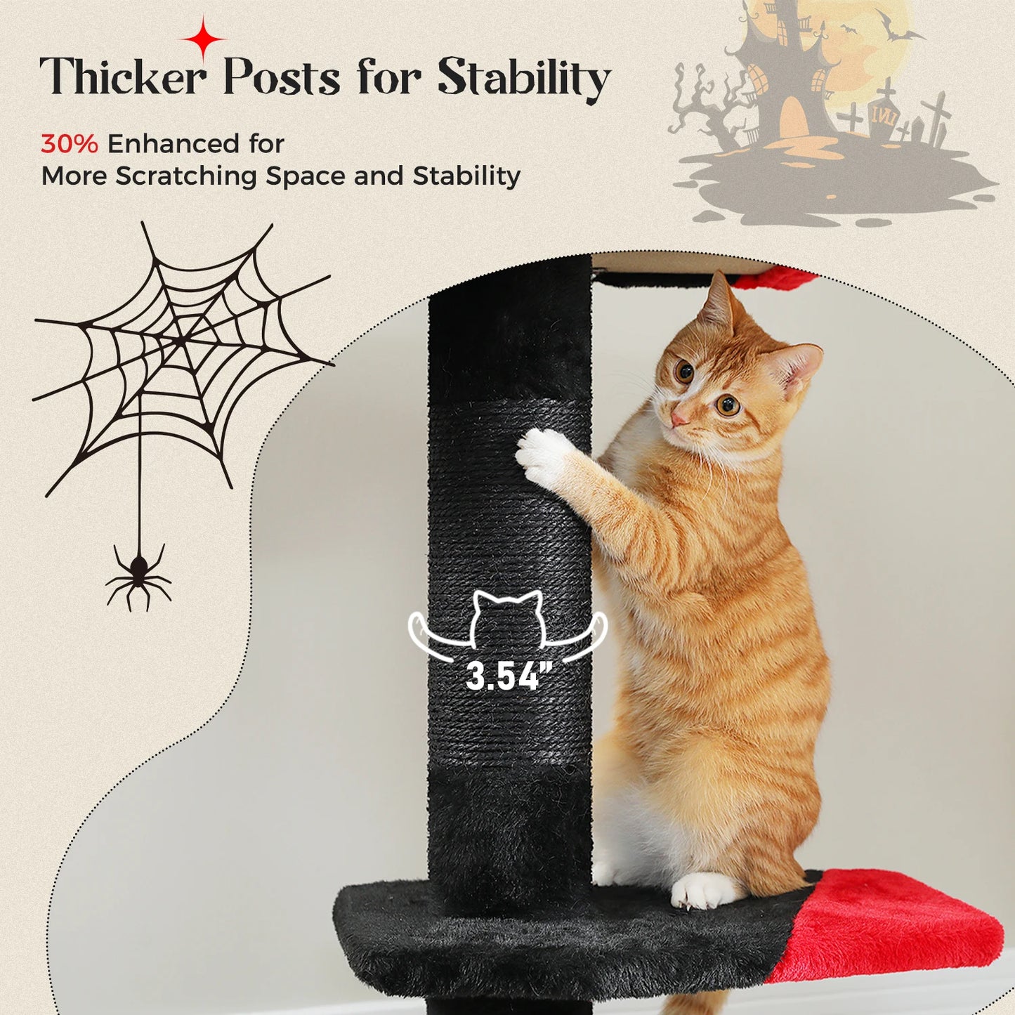 Adjustable Height Cat Tree for Indoor, Floor to Ceiling Cat Tower with Scratching Posts, Cat Condo, Hammock and Dangling Balls