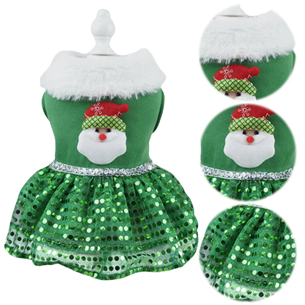 Dog Christmas Costume Skirt Puppy Holiday Thermal Clothes Christmas Theme Dog Dress Outfit Christmas Dress Up Supplies