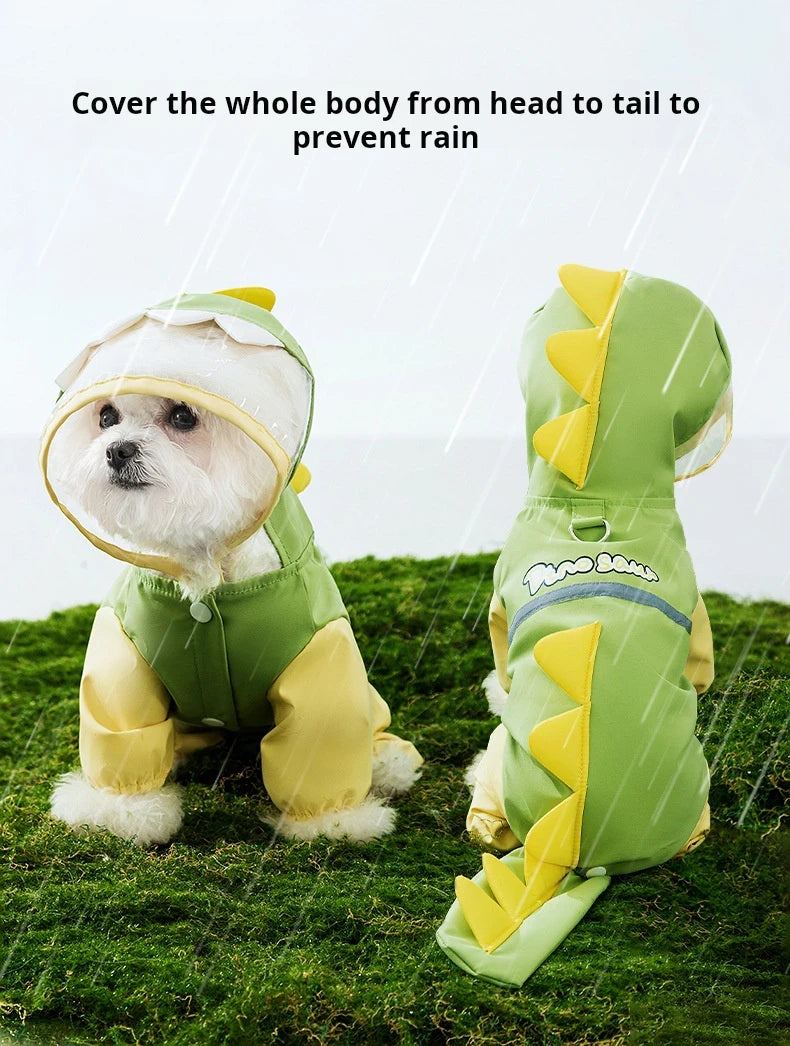 Summer Outdoor Dog Pet Raincoat Four Leg Full Pack Dinosaur Style Package Tail Hoodie Waterproof Jacket Raincoat Dog Cat Clothin