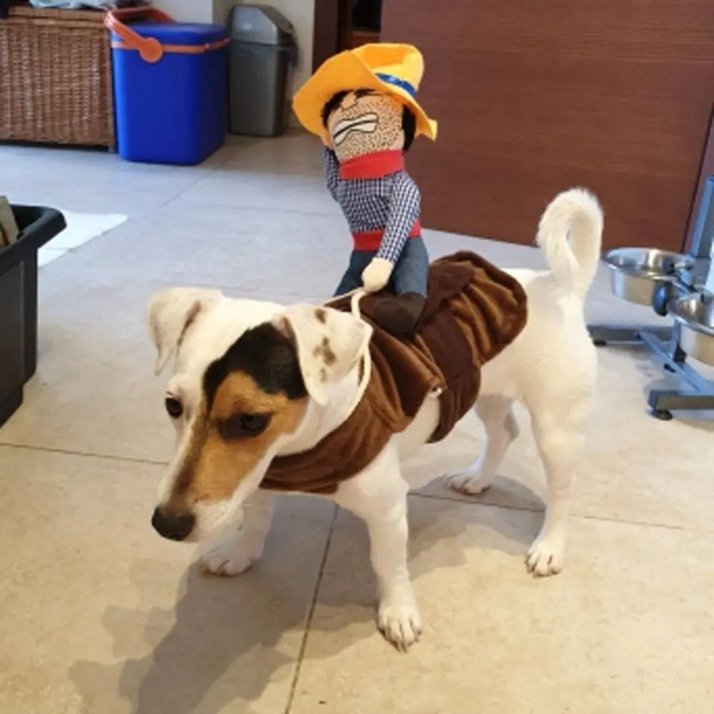 Trendy Funny Dress Up Cowboy Rider Dog Costume for Small And Medium Dogs Lovely New Year Outfit Halloween Cosplay Warm