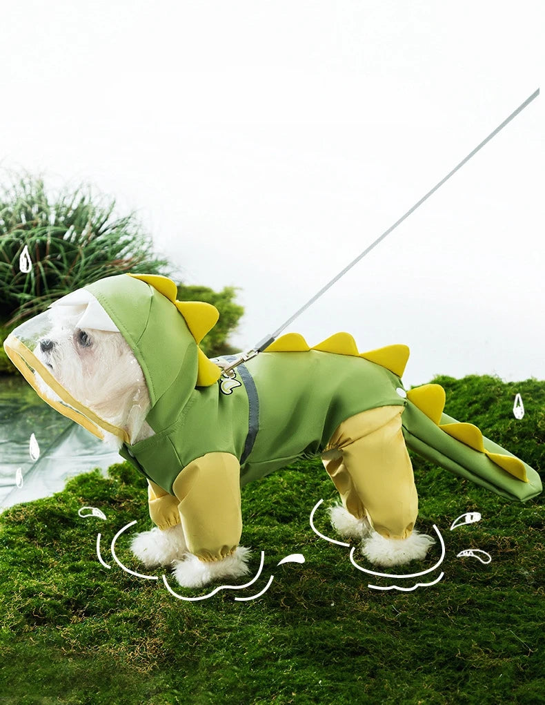 Summer Outdoor Dog Pet Raincoat Four Leg Full Pack Dinosaur Style Package Tail Hoodie Waterproof Jacket Raincoat Dog Cat Clothin