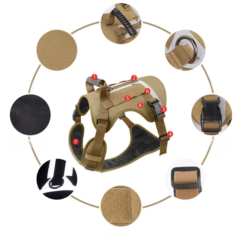 Big Dogs Reflective Safety Chest Strap Adjustable Military Tactical Vest Anti-pull Pectoral belt Chest Harnesses for Dog Guide