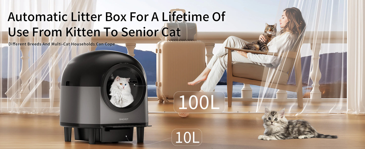 REDSASA Self Cleaning Automatic Cat Litter Box,110L Large Space Cat Smart Toilet with Stairs, Safety Protection, APP-Control
