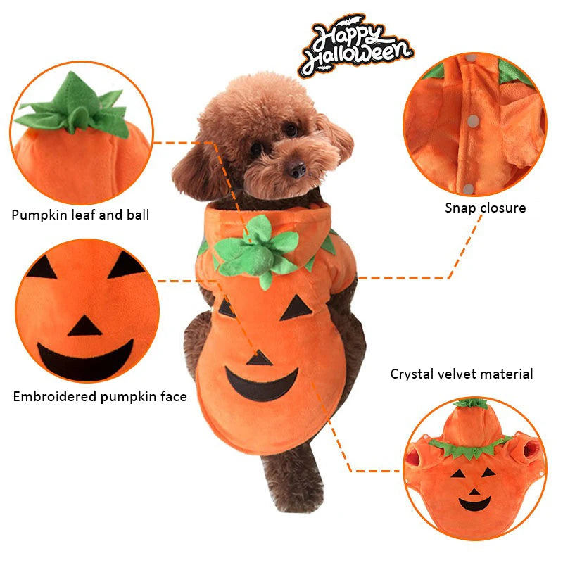 New Pet Halloween Pumpkin Clothes High Quality Easy To Wear Cute Dress Up Small Dog Party Cosplay Hooded Sweatshirt Pet Supplies