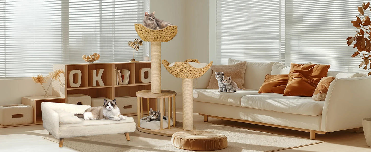 3-Tier Cat Tree Padded Plush Napping Perches Kitten Condo Sisal Rope Scratching Posts and Hanging Toy Tower for Indoor Kitties