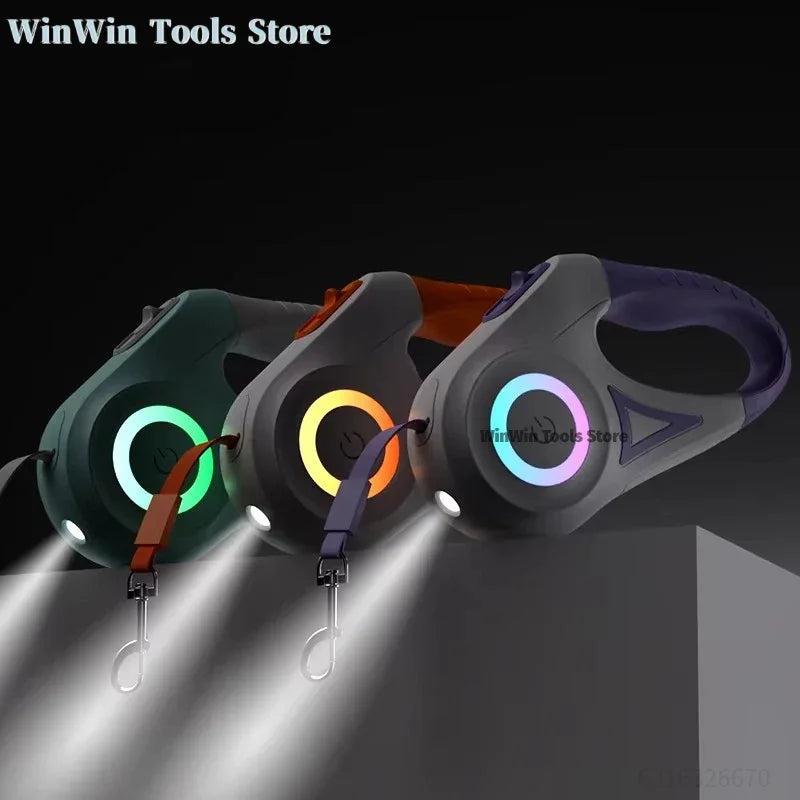 5M Automatic Retractable Dog Leash with Led Flashlight Durable Nylon Lead for Pet Dogs Adjustable Walking Running Rope