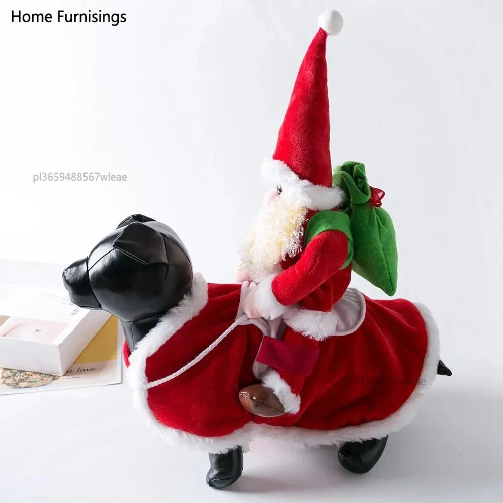 Christmas Dog Costume Funny Christmas Santa Claus Riding on Dog Pet Cat Holiday Outfit Clothes Dressing up for Halloween Xmas