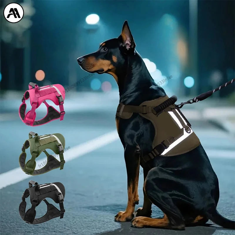 Big Dogs Reflective Safety Chest Strap Adjustable Military Tactical Vest Anti-pull Pectoral belt Chest Harnesses for Dog Guide