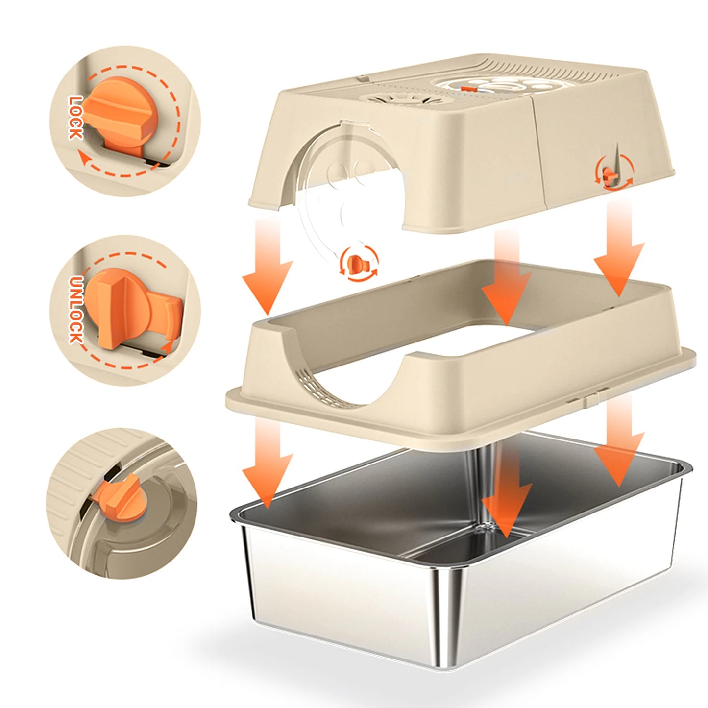 Enclosed Stainless Steel Cat Litter Box With Lid Front And Top Door Large Cat Toilet With Sand Filter Pedal & Litter Scoop