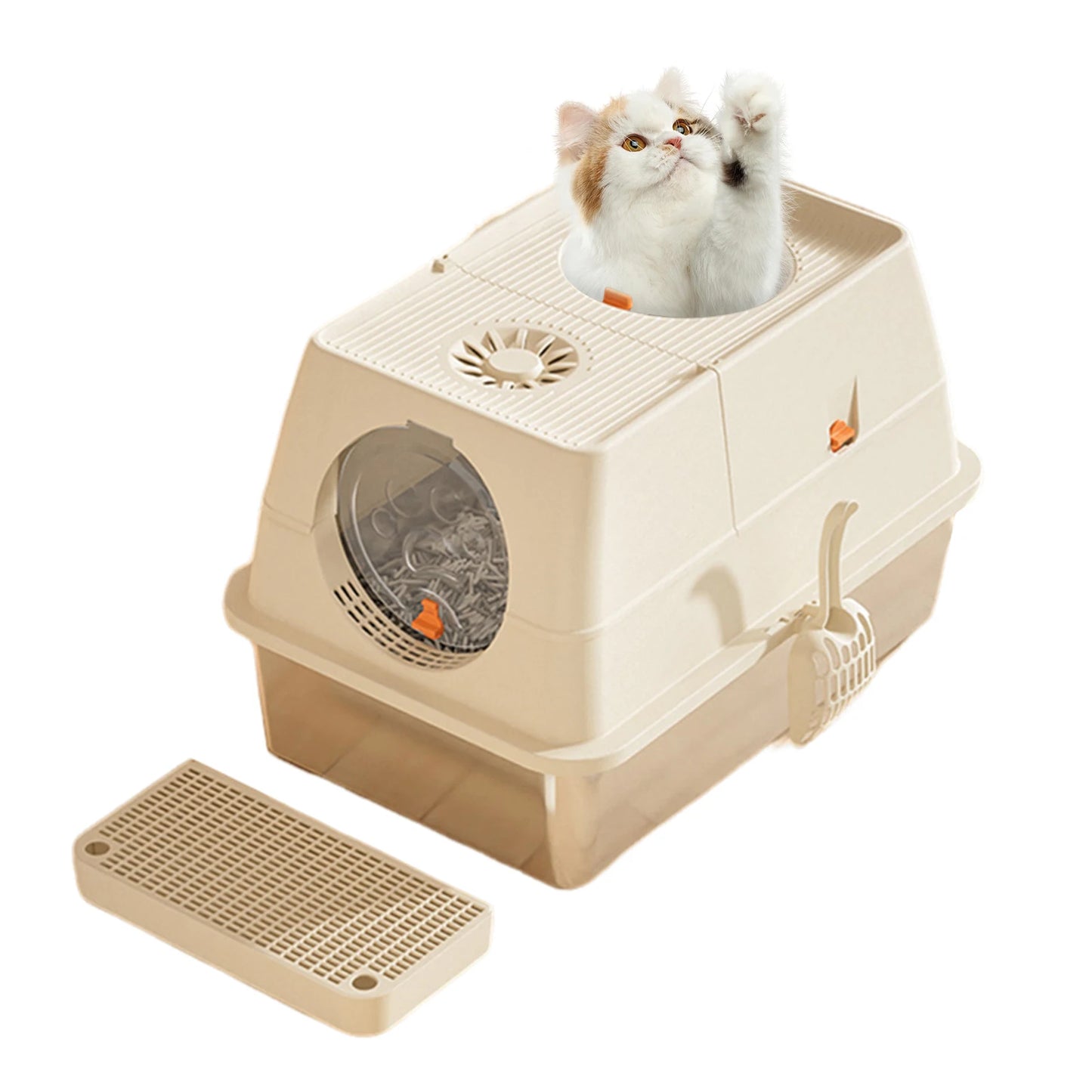 Enclosed Stainless Steel Cat Litter Box With Lid Front And Top Door Large Cat Toilet With Sand Filter Pedal & Litter Scoop