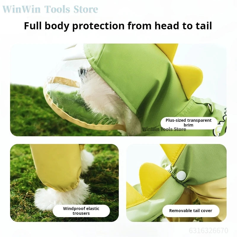 Summer Outdoor Dog Pet Raincoat Four Leg Full Pack Dinosaur Style Package Tail Hoodie Waterproof Jacket Raincoat Dog Cat Clothin