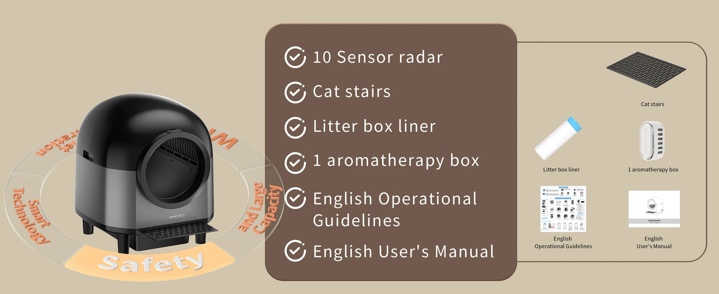REDSASA Self Cleaning Automatic Cat Litter Box,110L Large Space Cat Smart Toilet with Stairs, Safety Protection, APP-Control