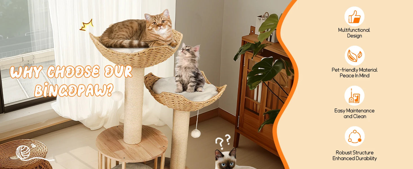 3-Tier Cat Tree Padded Plush Napping Perches Kitten Condo Sisal Rope Scratching Posts and Hanging Toy Tower for Indoor Kitties