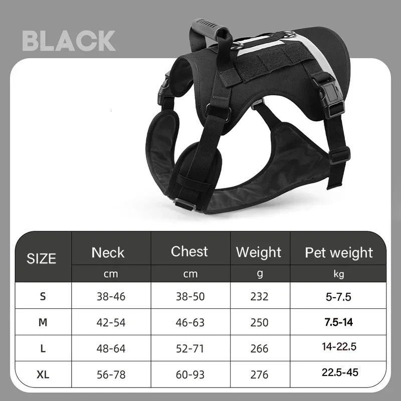 Big Dogs Reflective Safety Chest Strap Adjustable Military Tactical Vest Anti-pull Pectoral belt Chest Harnesses for Dog Guide