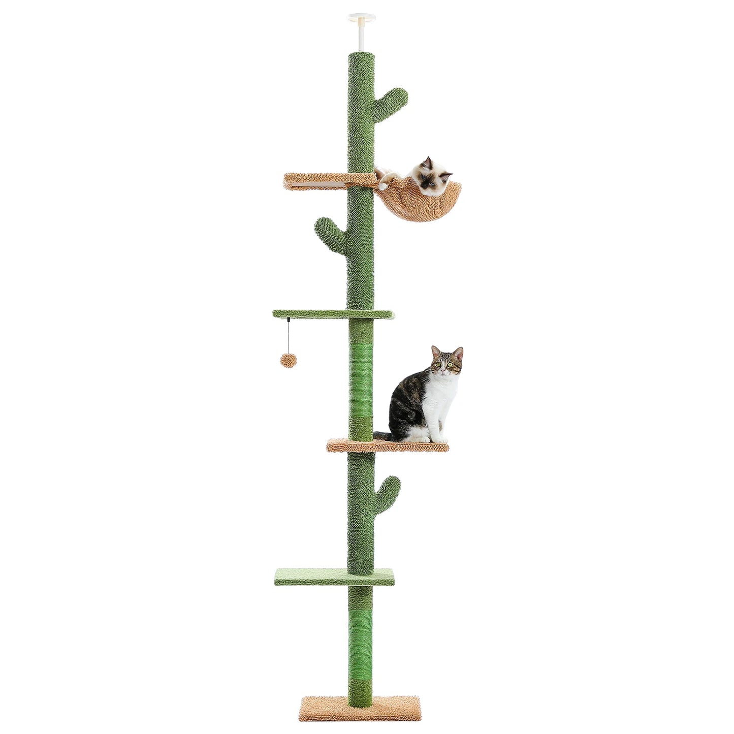 Adjustable Height Cat Tree for Indoor, Floor to Ceiling Cat Tower with Scratching Posts, Cat Condo, Hammock and Dangling Balls