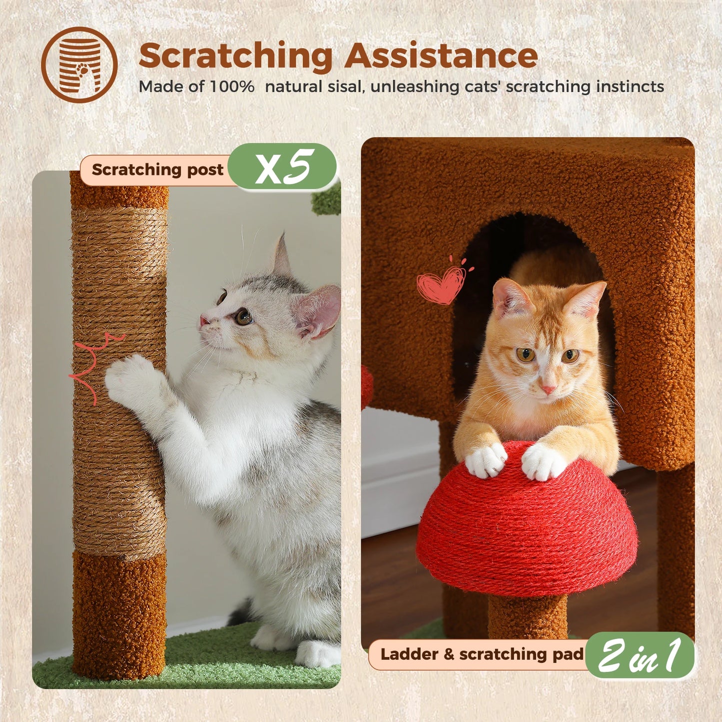 Floor to Ceiling Cat Tree with Sisal Scratching Posts Cozy Condo Hammock Adjustable Height Tall Cat Tower for Indoor Cat Toys