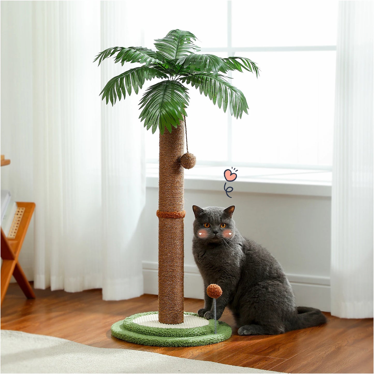 Cat Scratching Post with Spring Ball, Tall Cat Scratcher for Indoor Cats, Sisal Cat Scratch Post with Hanging Ball, Kitten Toys