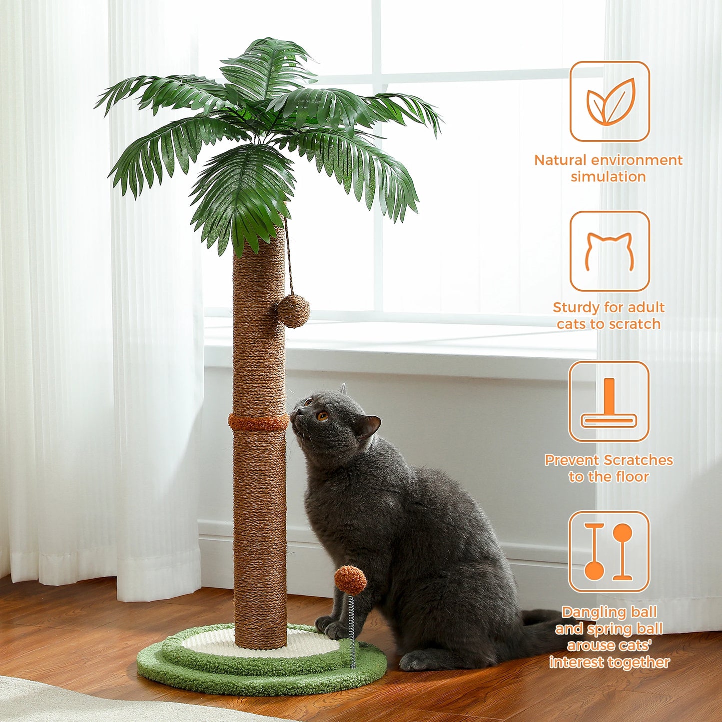 Cat Scratching Post with Spring Ball, Tall Cat Scratcher for Indoor Cats, Sisal Cat Scratch Post with Hanging Ball, Kitten Toys