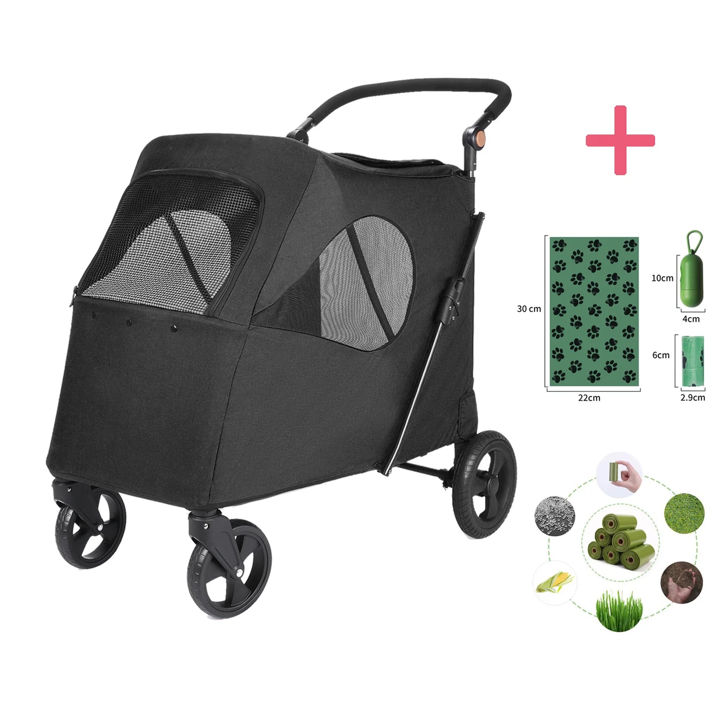 Large Pet Stroller for Large Sized Dog or Multiple Small Dogs,Folding Frame,for Dogs Up to 120lbs,Handle-Adjustable