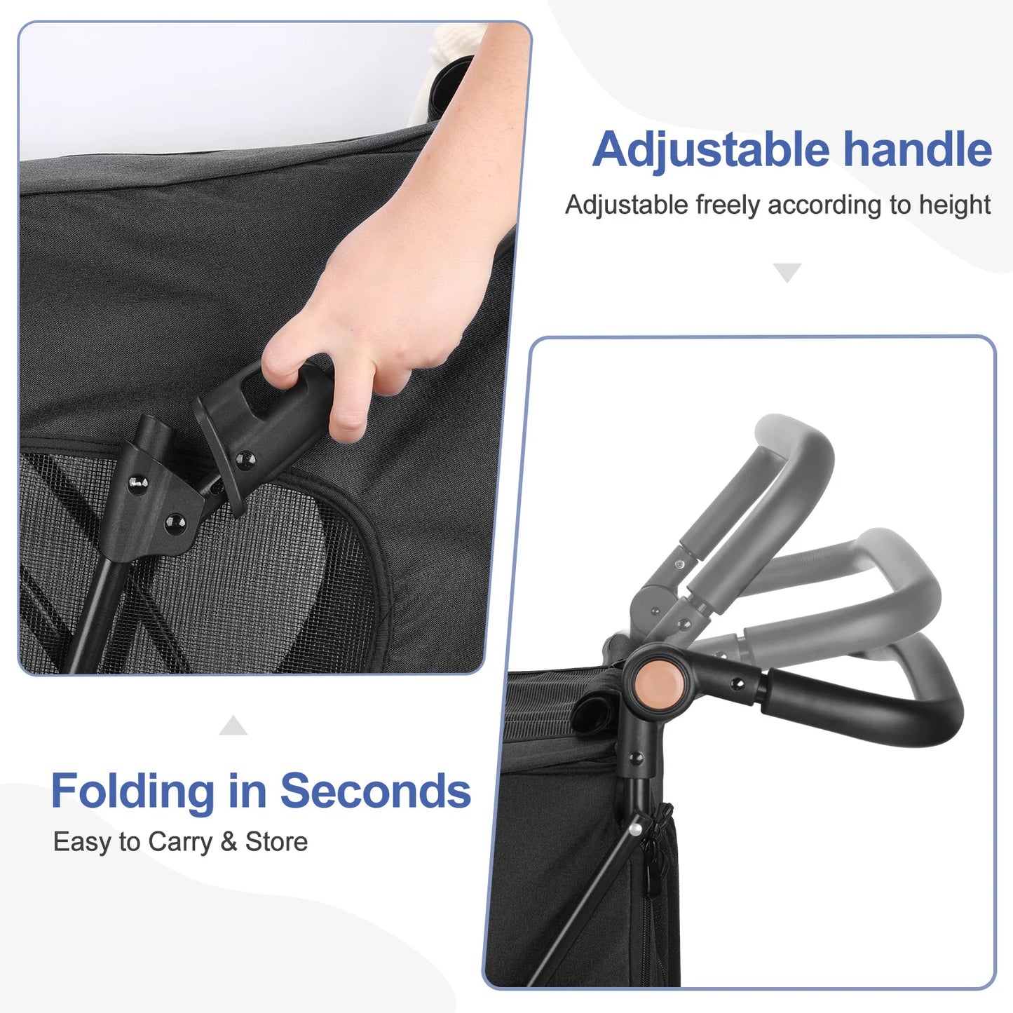 Large Pet Stroller for Large Sized Dog or Multiple Small Dogs,Folding Frame,for Dogs Up to 120lbs,Handle-Adjustable