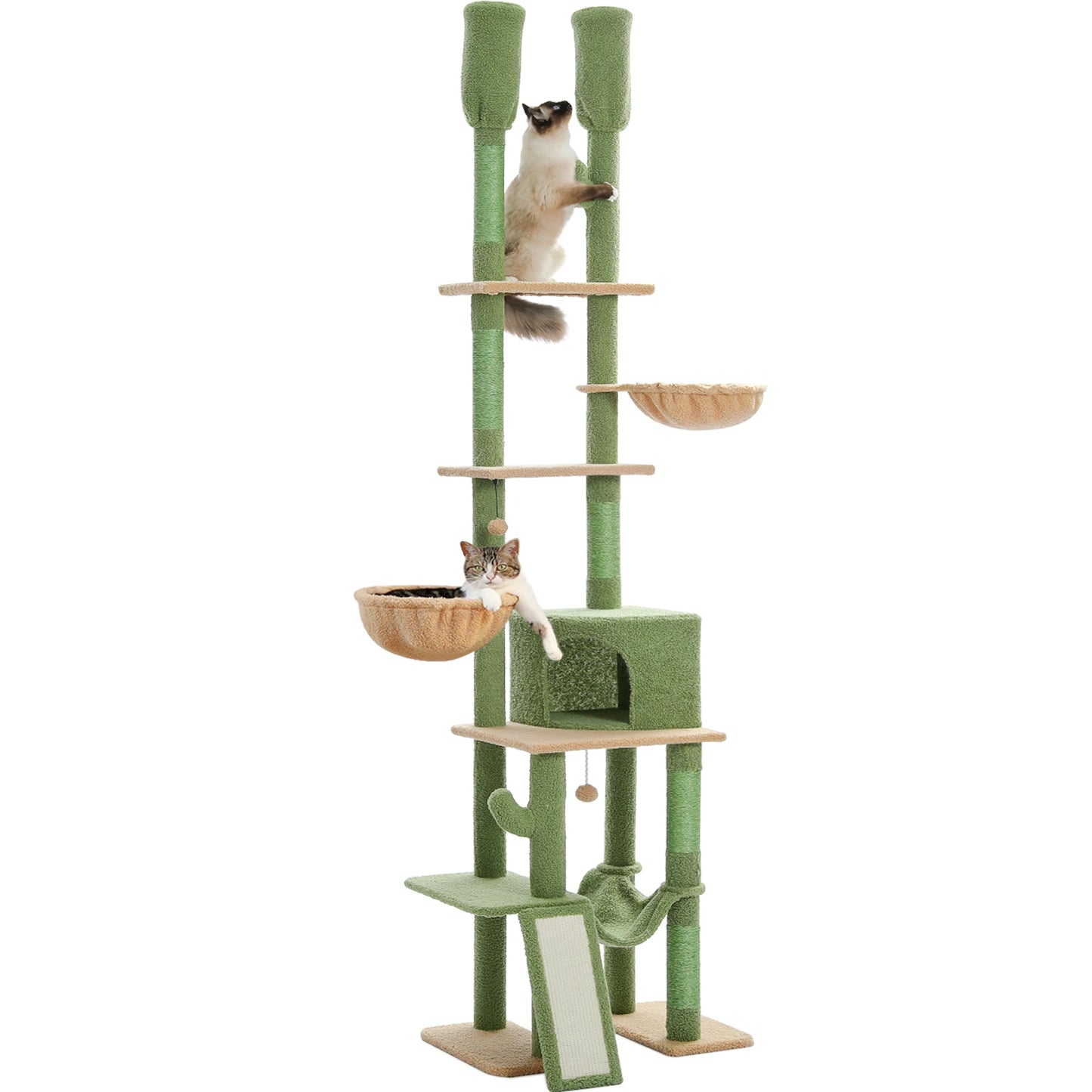 Floor to Ceiling Cat Tree with Sisal Scratching Posts Cozy Condo Hammock Adjustable Height Tall Cat Tower for Indoor Cat Toys