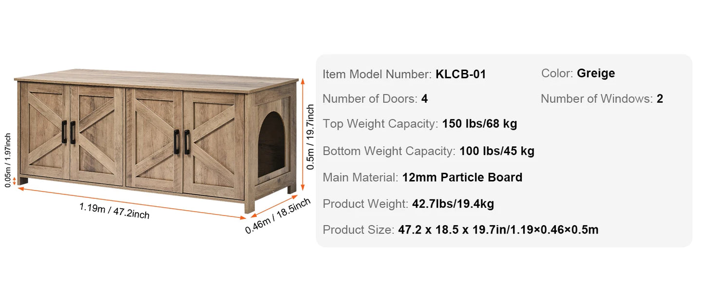SucceBuy Cat Litter Box Enclosure for 2 Cats Litter Box Furniture Hidden Wooden Cat Box Cabinet Fit Most of Litter Box White