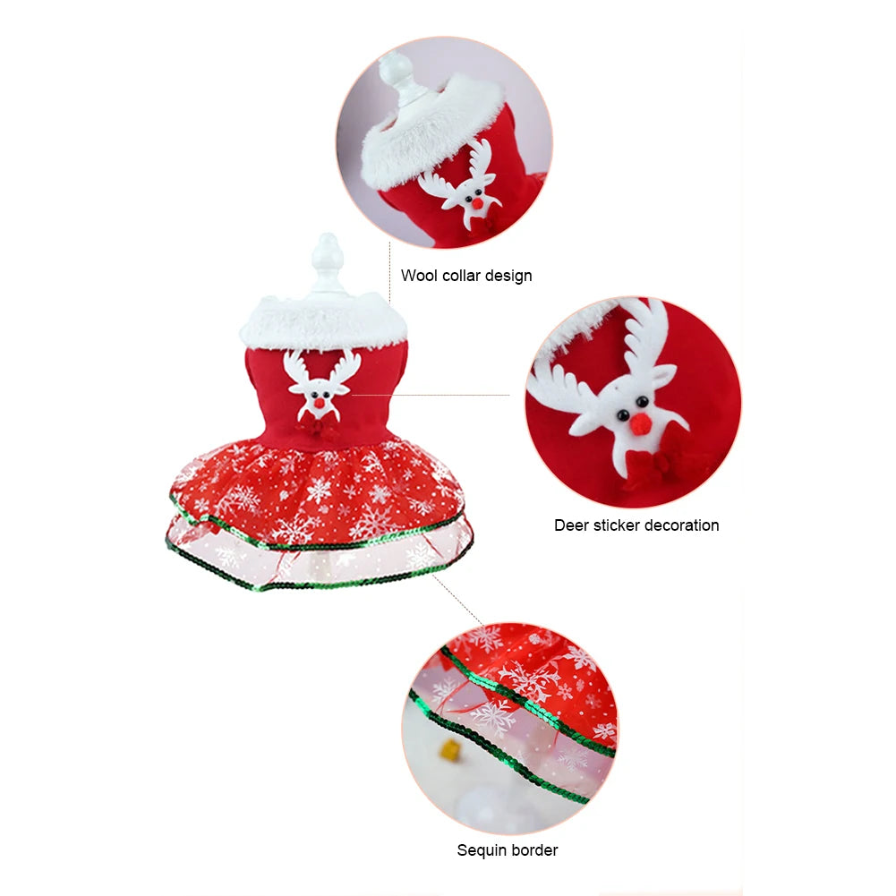 Dog Christmas Costume Skirt Puppy Holiday Thermal Clothes Christmas Theme Dog Dress Outfit Christmas Dress Up Supplies