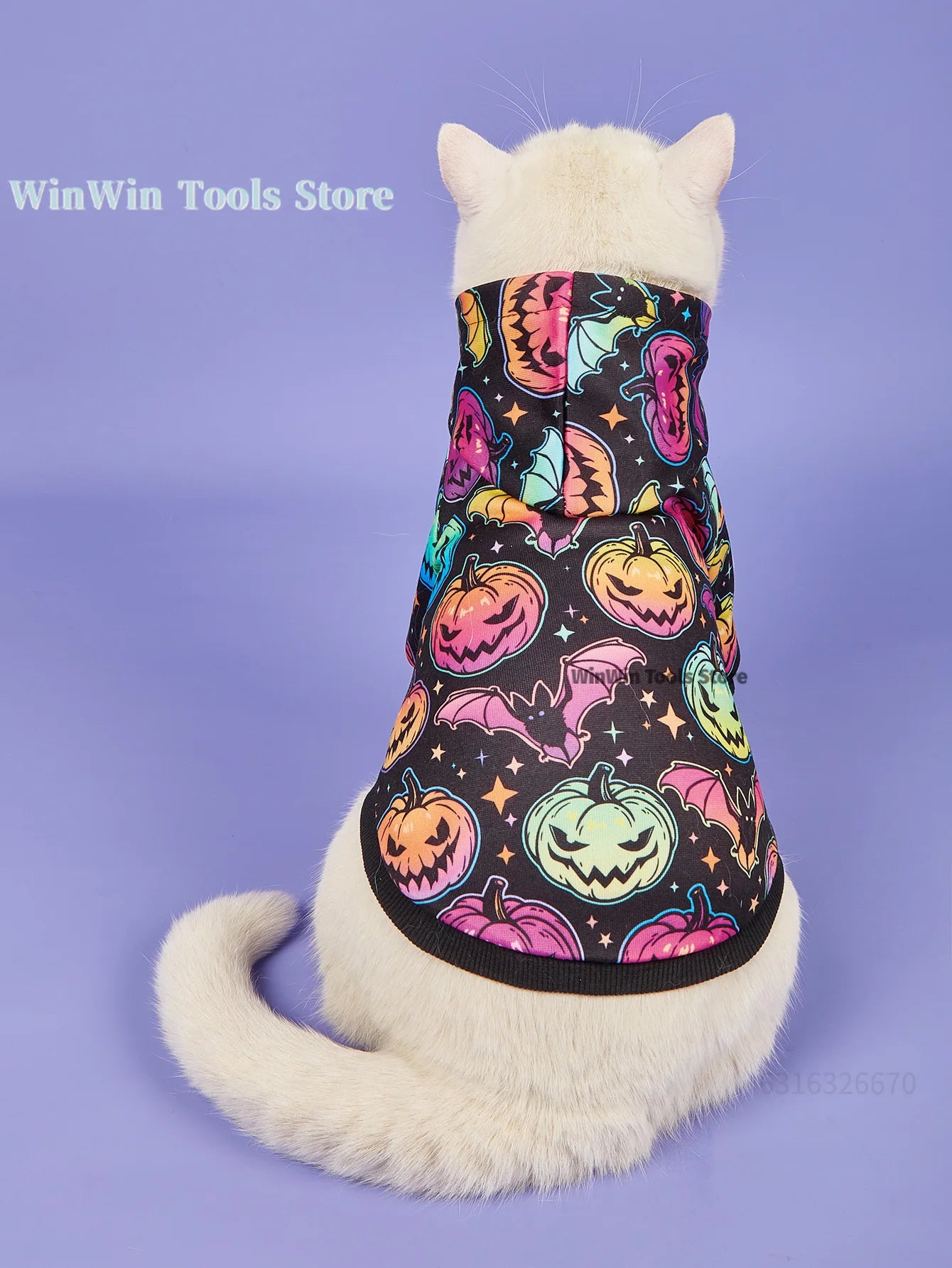 Gradient Color Halloween Pet Streetwear Printed Pumpkin Bat Design Dog Hoodie and Cat Hooded Shirt Party Costume for Puppy and K