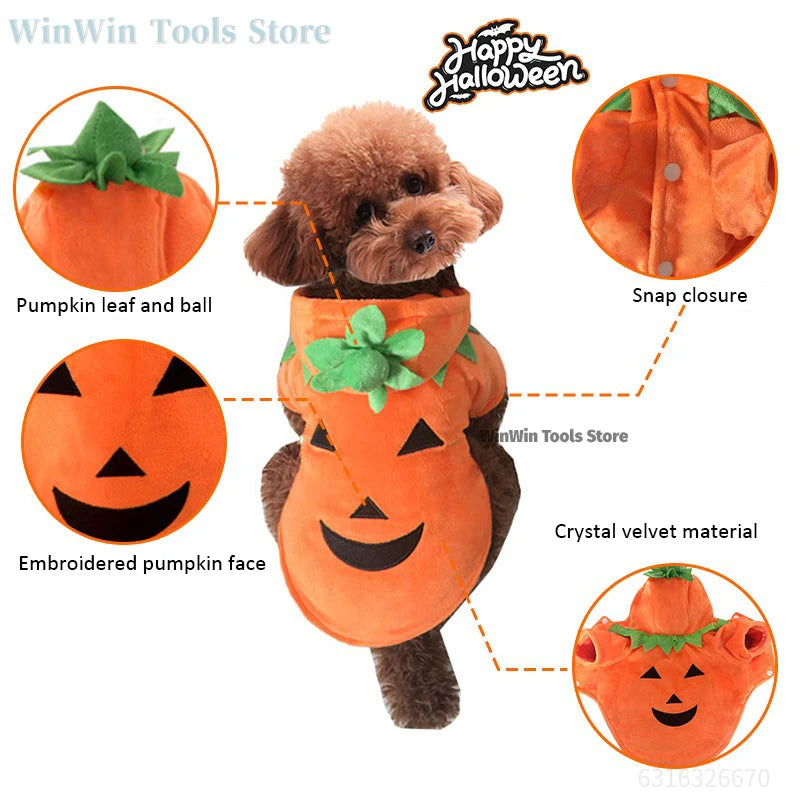 New Pet Halloween Pumpkin Clothes High Quality Easy To Wear Cute Dress Up Small Dog Party Cosplay Hooded Sweatshirt Pet Supplies