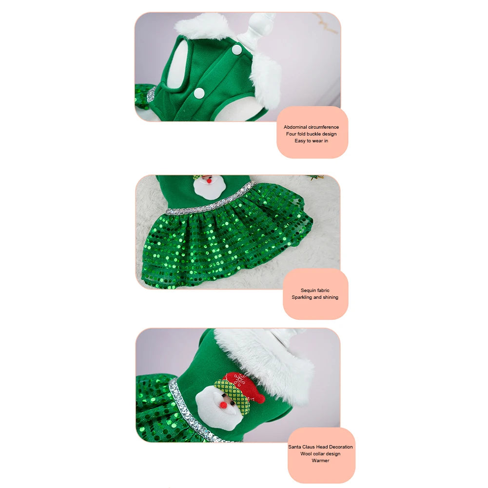 Dog Christmas Costume Skirt Puppy Holiday Thermal Clothes Christmas Theme Dog Dress Outfit Christmas Dress Up Supplies