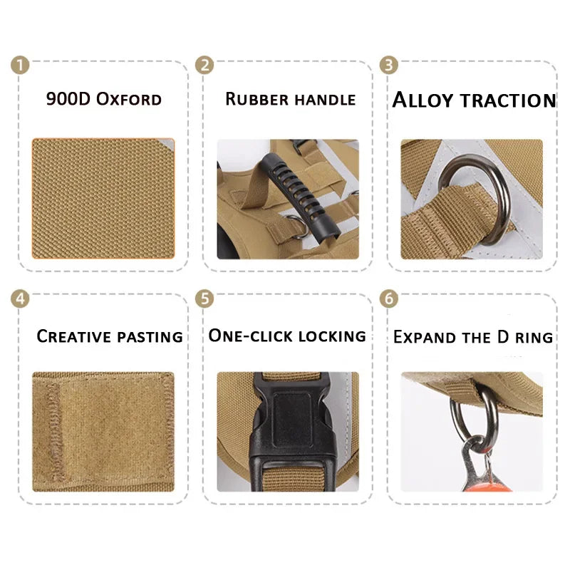 Big Dogs Reflective Safety Chest Strap Adjustable Military Tactical Vest Anti-pull Pectoral belt Chest Harnesses for Dog Guide