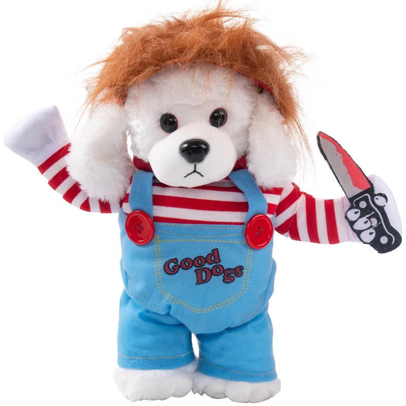 1PCS Christmas pet clothes Festival Funny Santa Claus Knife Holding Dog Clothes Cat Standing Dress Pet Dress Up