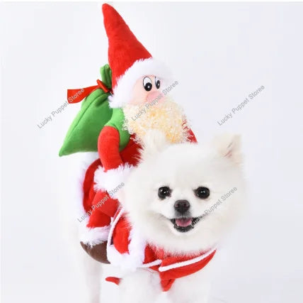 1PCS Christmas pet clothes Festival Funny Santa Claus Knife Holding Dog Clothes Cat Standing Dress Pet Dress Up