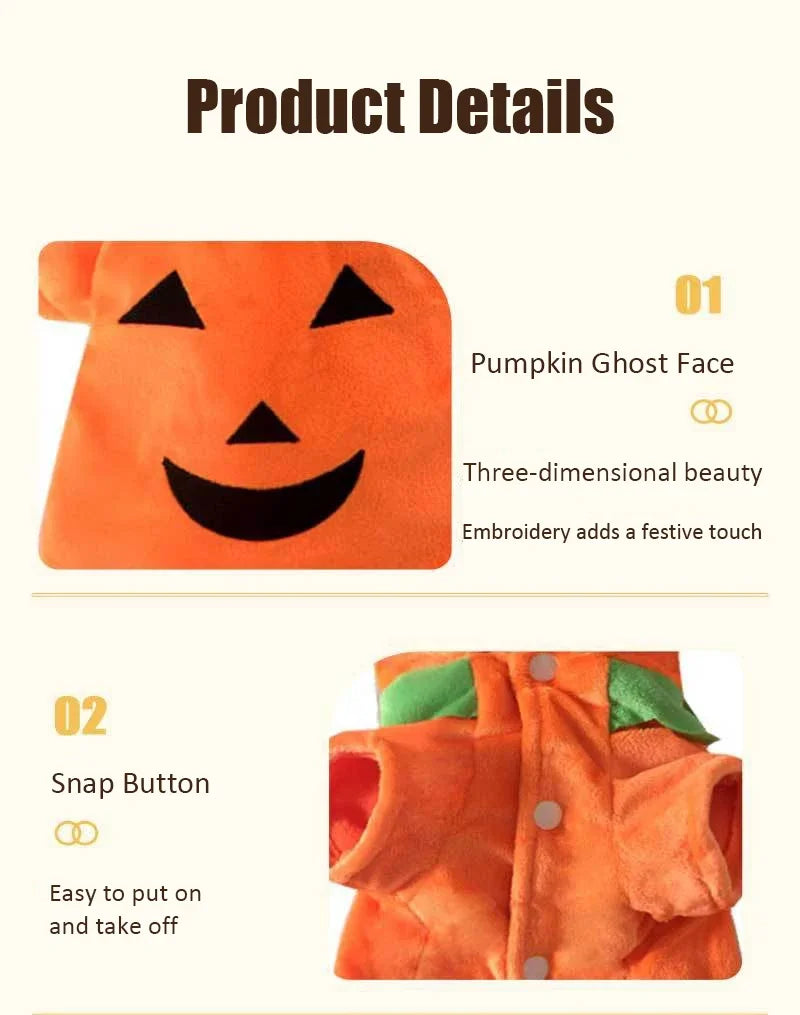 New Pet Halloween Pumpkin Clothes High Quality Easy To Wear Cute Dress Up Small Dog Party Cosplay Hooded Sweatshirt Pet Supplies