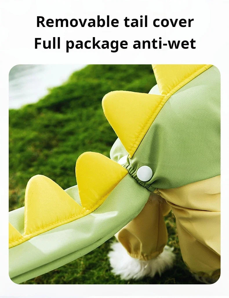 Summer Outdoor Dog Pet Raincoat Four Leg Full Pack Dinosaur Style Package Tail Hoodie Waterproof Jacket Raincoat Dog Cat Clothin