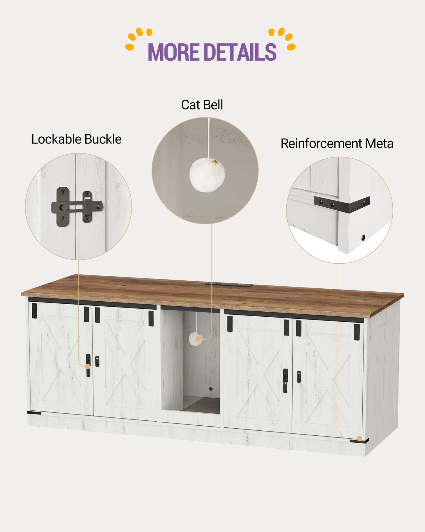 Hzuaneri Cat Cabinet with USB Ports and Sockets, Cat  Box  Hidden Cat Litter Tray for 2 Cats, Indoor Cat House with Cat Bell