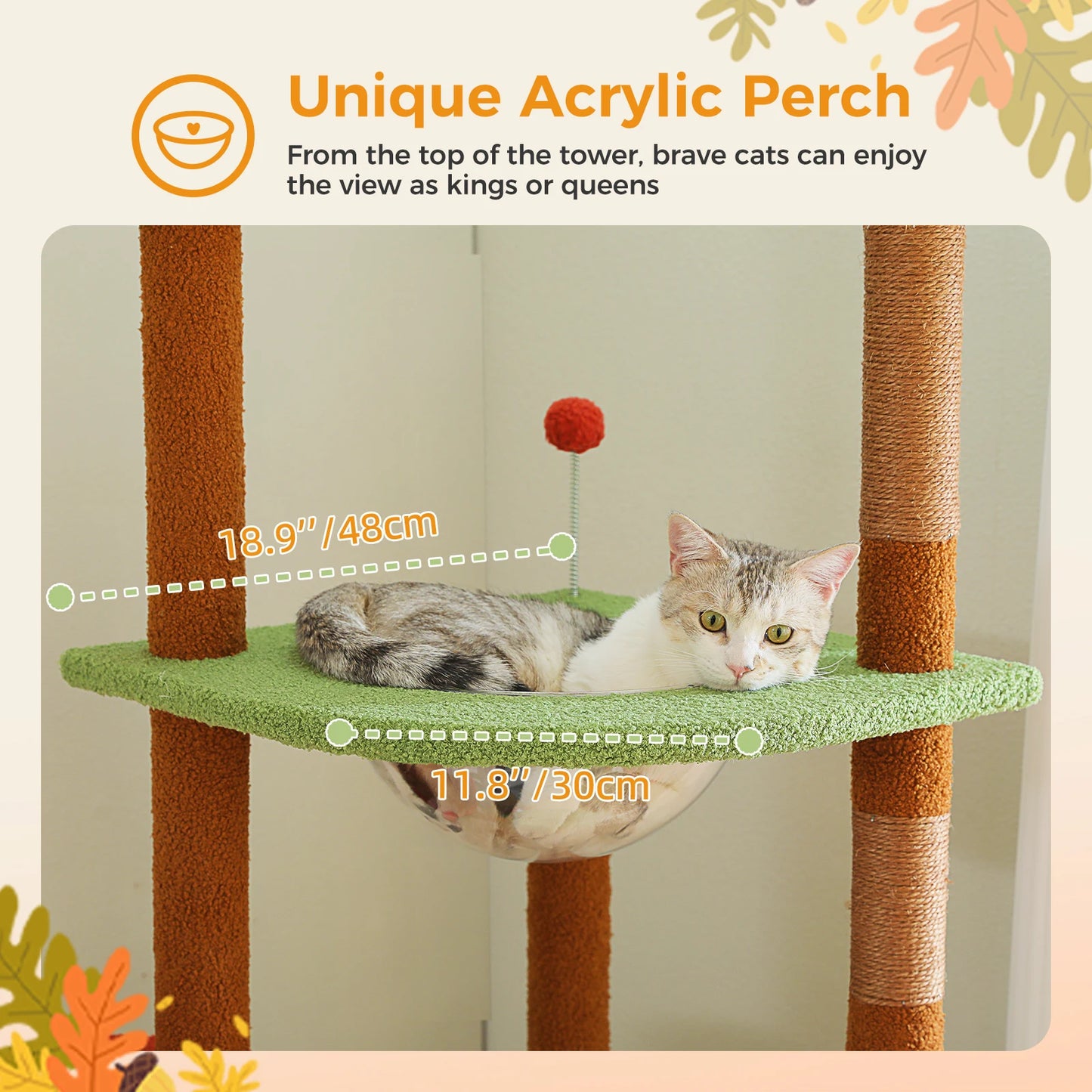 Floor to Ceiling Cat Tree with Sisal Scratching Posts Cozy Condo Hammock Adjustable Height Tall Cat Tower for Indoor Cat Toys