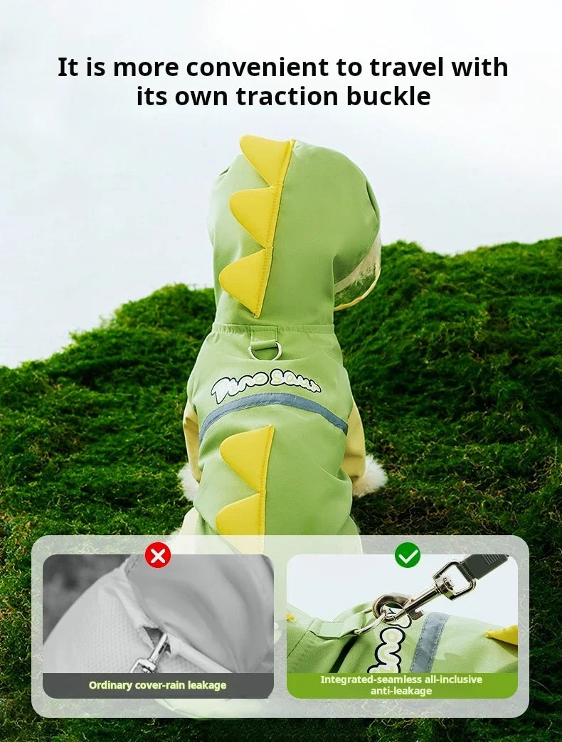 Summer Outdoor Dog Pet Raincoat Four Leg Full Pack Dinosaur Style Package Tail Hoodie Waterproof Jacket Raincoat Dog Cat Clothin