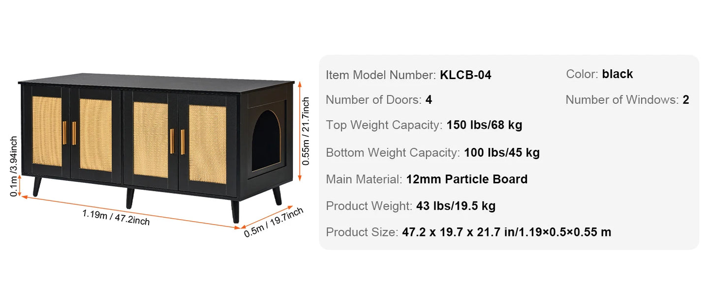 SucceBuy Cat Litter Box Enclosure for 2 Cats Litter Box Furniture Hidden Wooden Cat Box Cabinet Fit Most of Litter Box White
