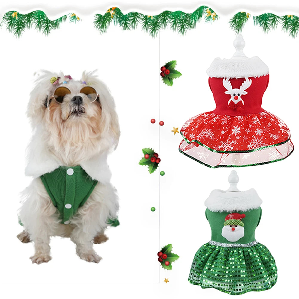 Dog Christmas Costume Skirt Puppy Holiday Thermal Clothes Christmas Theme Dog Dress Outfit Christmas Dress Up Supplies